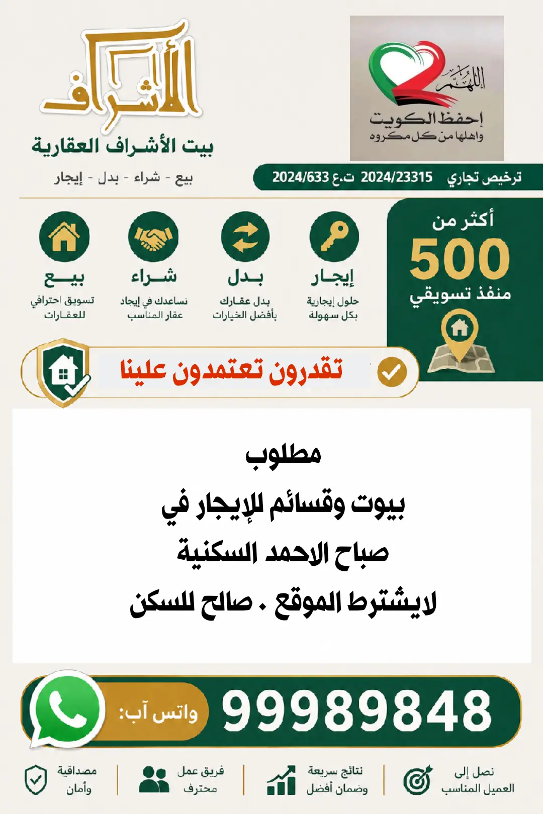 للإيجار بيت في صباح الاحمد السكنية